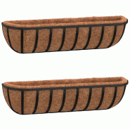 Helloshop26 - Lot de 2 jardinières murales en acier robuste 61 x 19 x 16 cm design décoratif jardin en coco noir 02_0046612 - noir acier 3000234335074