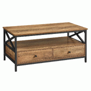 Helloshop26 - Table basse table de salon buffet bas avec 2 tiroirs et un compartiment ouvert cadre en acier en forme de x 100 x 55 x 12_0007486 - 3000