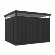 Hoggar Wasabi - Abri de Jardin Extérieur 10,2m2 Anthracite Clair – 4 Grilles d'Aération Anti-condensation - Double Porte Coulissante – Toit Doub