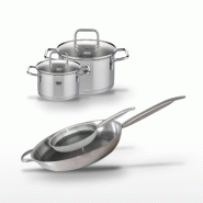 Lot de 2 Poêles 32/24cm Elo Relief Solution et 2 Faitouts 16/12cm - gris 3176239959284