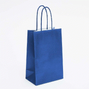 Sac kraft bleu intense poignées torsadées coordonnées 14x8,5x21,5cm - par 50