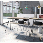 Table haute coins arrondis - Mobel Linea - 120, Anthracite, Acacia clair