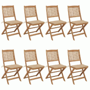 VidaXL Chaises Pliables De Jardin Lot De 8 Avec Coussins Bois D Acacia - beige 3075024