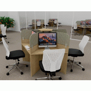 Bureau call center 5 places forme marguerite avec cloisons acoustiques. - 5 places, chêne veiné, beige da054