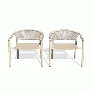 DCB GARDEN Lot de 2 fauteuils de jardin empilables en aluminium coloris grège (L 56,5 x l 63 x H 73 cm) - SUMBA - 3700286491529