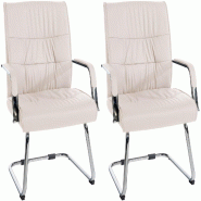 Décoshop26 - Lot de 2 fauteuils de bureau visiteur avec accoudoirs ergonomique en similicuir crème structure en métal chromé 10_0007847 - 30002663