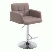 Décoshop26 - Tabouret de bar x1 avec accoudoirs et repose-pieds en tissu couleur taupe cadre en métal chromé 10_0006892 - métal 3000265823991