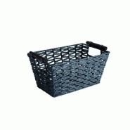 Panier rectangle noir à anses bois - L29xP14xH18cm - Papier tressé et poignées en bois