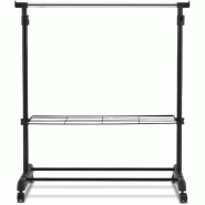 COSTWAY Porte‑vêtements avec 2 étagères et roulettes, tringle réglable en hauteur, porte‑vêtements sur roulettes stable, 84×42×92‑168 cm,