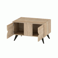 COSTWAY Table basse avec espace de rangement, table de salon rectangulaire avec 4 portes et pieds antidérapants, 80 x 60 x 37 cm (modèle 2) - marron