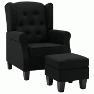Décoshop26 - Fauteuil lounge design moderne et confortable avec repose-pieds en tissu noir DEC026840 - noir 3000256033125