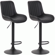 Décoshop26 - Lot de 2 tabourets de bar chaises hautes en PVC noir coutures verticales support en métal noir 10_0004281 - noir métal 3000252019680