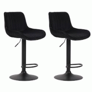 Décoshop26 - Lot de 2 tabourets de bar moderne confortable réglable en velours noir pied trompette métal noir TDB10402 - noir 3000482869604
