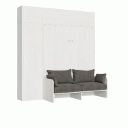 Itamoby Sofà Kentaro lit double en frêne blanc avec colonne unité murale suspendue unité murale au-dessus de la colonne (ALESSIA 20) - blanc VEKEN