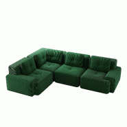 Merax Canapé d'angle modulable 3 places, Cloud Sofa Cord sans cadre, canapé lounge près du sol, avec accoudoirs larges, vert - vert multi-matériau