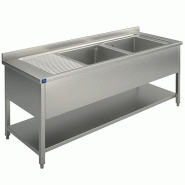 Plonge inox 2 bacs avec égouttoir à gauche et étagère basse 1800x60... - PSLG2GS1856