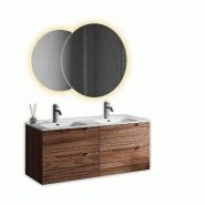AQA Design Composition de meubles de salle de bain SOLMIRA à double vasque en MDF chêne rio L.120 P.46,5 H.190 MPSO61-RR - marron Bois manufacturé