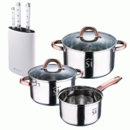 BERGNER - Batterie de Cuisine 5 Pièces Ø16/18/20cm Compatible Induction avec Jeu de 3 Couteaux en Acier Inoxydable avec Bloc - multi-matériau PK8881