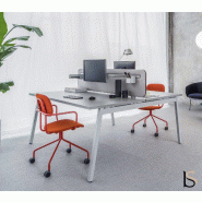 Bureau Bench 2 personnes Ogi M - MDD - Aluminium satiné, Non, 120 x 141 cm