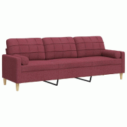 Canapé 3 places avec oreillers décoratifs bordeaux 210 cm tissu Modèle Sierra - 8721102601989