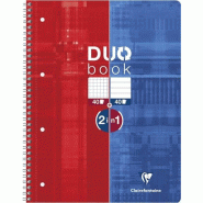 Clairefontaine Cahier Metric Duo Book A4+ 225x297, 160p./80 feuilles perforées 90 g/m² reliure intégrale, mi-quadrillé 5x5 et mi-ligné 8mm - 82526C