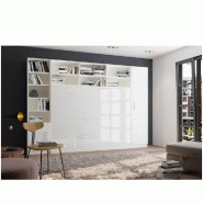 COMPOSITION ARMOIRE LIT HORIZONTALE STRADA-V2 BLANC MAT FAÇADE ARMOIRE-LIT BLANC BRILLANT AVEC 2 COLONNES 140*200 CM