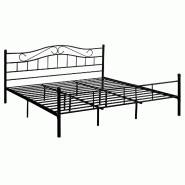 Décoshop26 - Lit double cadre en métal acier revêtu noir avec sommier en métal 180 x 200 cm 03_0002672 - noir métal 3000323799787