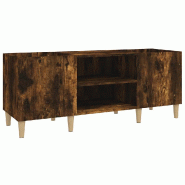 Helloshop26 - Armoire à disques pratique espace de rangement 121 x 38 x 48 cm en bois d'ingénierie chêne fumé 02_0049192 - Bois massif 3000235707047