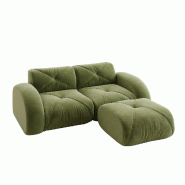 Merax Canapé modulable 2 places avec tabouret, canapé nuage avec accoudoirs ronds, chenille douce, sans cadre près du sol, canapé lounge, vert - v