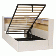 Merax LED Daybed 90 x 200 cm, lit simple avec rangement hydraulique, USB & USB-C, lit rembourré en velours avec dossier, beige - beige multi-matéria_0