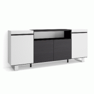 SKRAUT HOME Buffet salon et cuisine, 200x87x35cm, 4 Portes, Design industriel, Blanc et noir - blanc Bois manufacturé 59_10