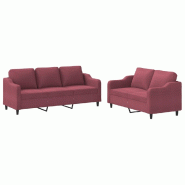 VidaXL Ensemble de canapés 2 pcs avec coussins Rouge bordeaux Tissu Modèle Helios Essence Plus - 3201840