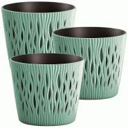 WellHome - Lot de 3 pots 1,7 L Sandy Round Ø15,8 cm chacun, coloris sauge - vert plastique PK4443