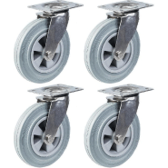 200mm 8" roulette en acier inoxydable caoutchouc gris, pivotante, 820kg, jeu de 4 200mm 8" roulette en acier inoxydable caoutchouc gris, pivotante, 820kg, jeu de 4