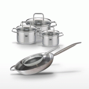 Batterie de cuisine avec 2 poêles 24/32 cm et 3 faitouts 14/16/20 cm en inox et sans PFAS Elo Collection Relief Solution Citrin - gris 3176239940039_0