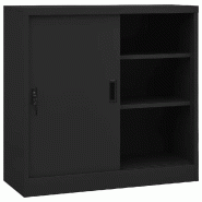 Helloshop26 - Armoire de bureau porte coulissante 90 x 40 x 90 cm robuste avec serrure et étagères réglables en acier anthracite 02_0046813 - acier