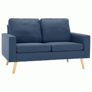 Helloshop26 - Canapé 2 places de salon salle de séjour maison intérieur bleu tissu 02_0019448 - bleu Bois massif 3000988688006
