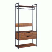 Helloshop26 - Portant à vêtements portemanteau porte-vêtements penderie dressing ouvert avec 2 tiroirs 180 x 84 x 40 cm MDF marron 03_0010293 - Boi