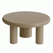 Oviala Business Table basse ronde 100 cm en MDF effet laqué taupe - gris 114307