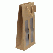 Sac 2 bouteilles kraft à fenêtre avec poignées papier - L18xP9xH38cm - par 10