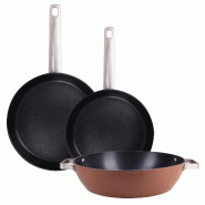 San Ignacio Agros - Set de 2 Poêles Ø28x5 Ø30x5cm et Plat à Tarte Ø32x8cm en Aluminium Forgé - PK8727