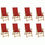 VidaXL Chaises Pliables De Jardin Avec Coussins Lot De 8 Bois D Acacia - rouge 3075060