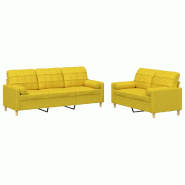 VidaXL Ensemble de canapés 2 pcs avec coussins jaune clair tissu Modèle Delice Royale - 3201327