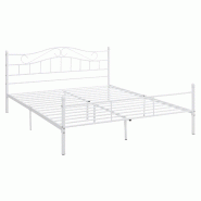 Décoshop26 - Lit double cadre en métal acier revêtu blanc avec sommier en métal 140 x 200 cm 03_0002665 - blanc métal 3000322999782