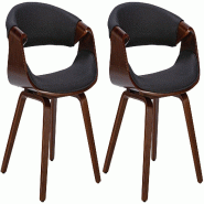 Décoshop26 - Lot de 2 chaises de la salle à manger design retro en structure en bois couleur noyer et assise en tissu noir 10_0001540 - noir Bois ma