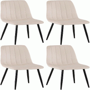 Décoshop26 - Lot de 4 chaises de salle à manger coutures décoratives verticales en tissu velours crème et pieds métal noir 10_0001868 - beige mé