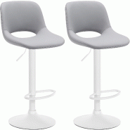 Décoshop26 - Tabourets de bar chaises haute x2 avec repose-pieds en PVC gris piètement métallique blanc 10_0004069 - 3000251915334
