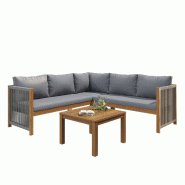 Merax salon de jardin, 5 personnes, 4-pièces, tressage corde, gris - gris Bois massif N634P0038E