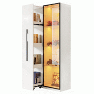 Merax Vitrine LED 70×40×160 cm, bibliothèque et meuble de rangement avec façade en verre, armoire multifonctionnelle, armoire roulante blanc - bla