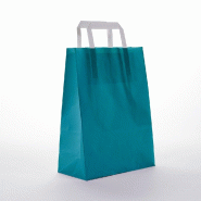 Sac kraft poignées plates bleu canard 18x8x22cm - par 50